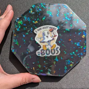Here for the Boos Handmade Resin Art Piece Coaster with Sparkling Finish and Unique Artistry Ready to Ship