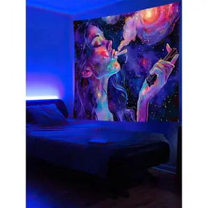 Blacklight Tapestry UV Reactive Tapestry Good Vibe Smoking Tapestry Aesthetic Wall Tapestry Wall Hanging For Bedroom room signature decorative flag home decor banner Anime with Naruto Panel Lil Peep Rapper Vintage Heated Rivalry