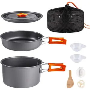 Camping Cooking Set Cookware Mess Kit with Storage Bag Pot Pan Set Camping Accessories for Outdoor Camping Hiking Picnic Portable and Lightweight Aluminum