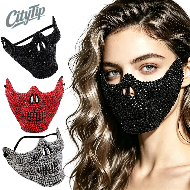 Luxury Rhinestone Skull Face Mask,, Halloween Costume Accessories, Gothic Cosplay Mask, Sparkly Festival Rave Outfit, Concert Party Face Cover, Punk Crystal Mask, Carnival Masquerade, Viral Halloween Costume,Sports outdoor