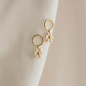Flower Pearl Drop Earrings by Caitlyn Minimalist - Beaded Flower Charm Dangle Stud Earrings - Bridal Jewelry - Gift for Her