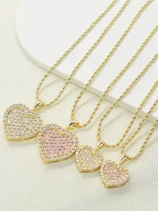 Elegant Heart-Shaped Zircon Pendant Necklace for Women, 1pc Plated Jewelry, Perfect Gift for Mother's Day, Engagement, Date, Party