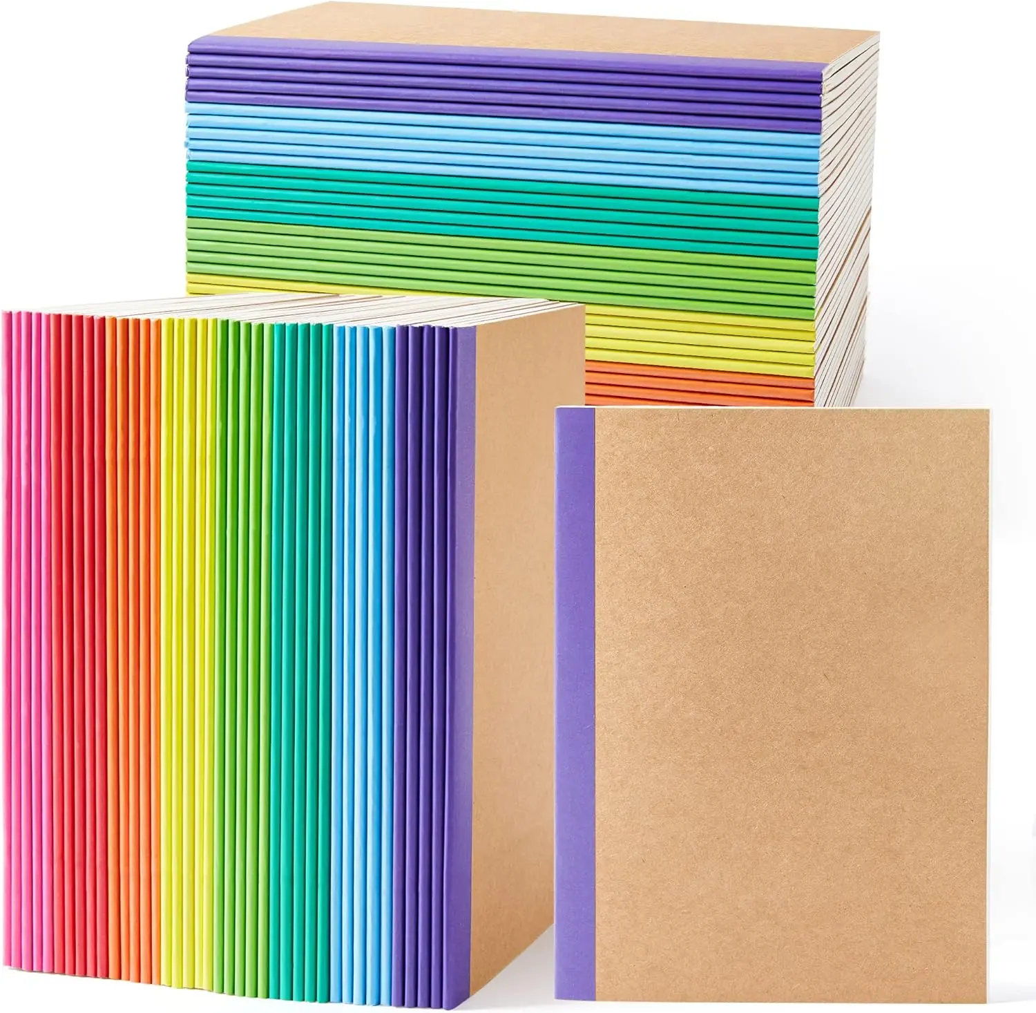 80 Pack Composition Notebooks Bulk,  Cover Lined Blank College Ruled Composition Travel Journals with Rainbow Spines For Women Students Business, 60 Pages, 8.3x 5.5, A5, 8 Colors