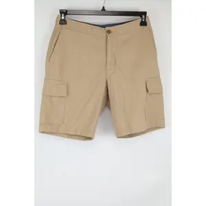 Tommy Bahama Men's Stylish Casual Linen-Cotton Cargo Shorts - Chinchilla Color, Size S/P, Stretch Cotton Clothes, Outdoor-Ready, Outdoor Men's Shorts, With Pockets
