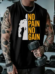 Men's Summer Graphic Muscle Print Sleeveless Round Neck Tee, Casual Loose-Fitting Outdoor Workout Top for Summer Activities