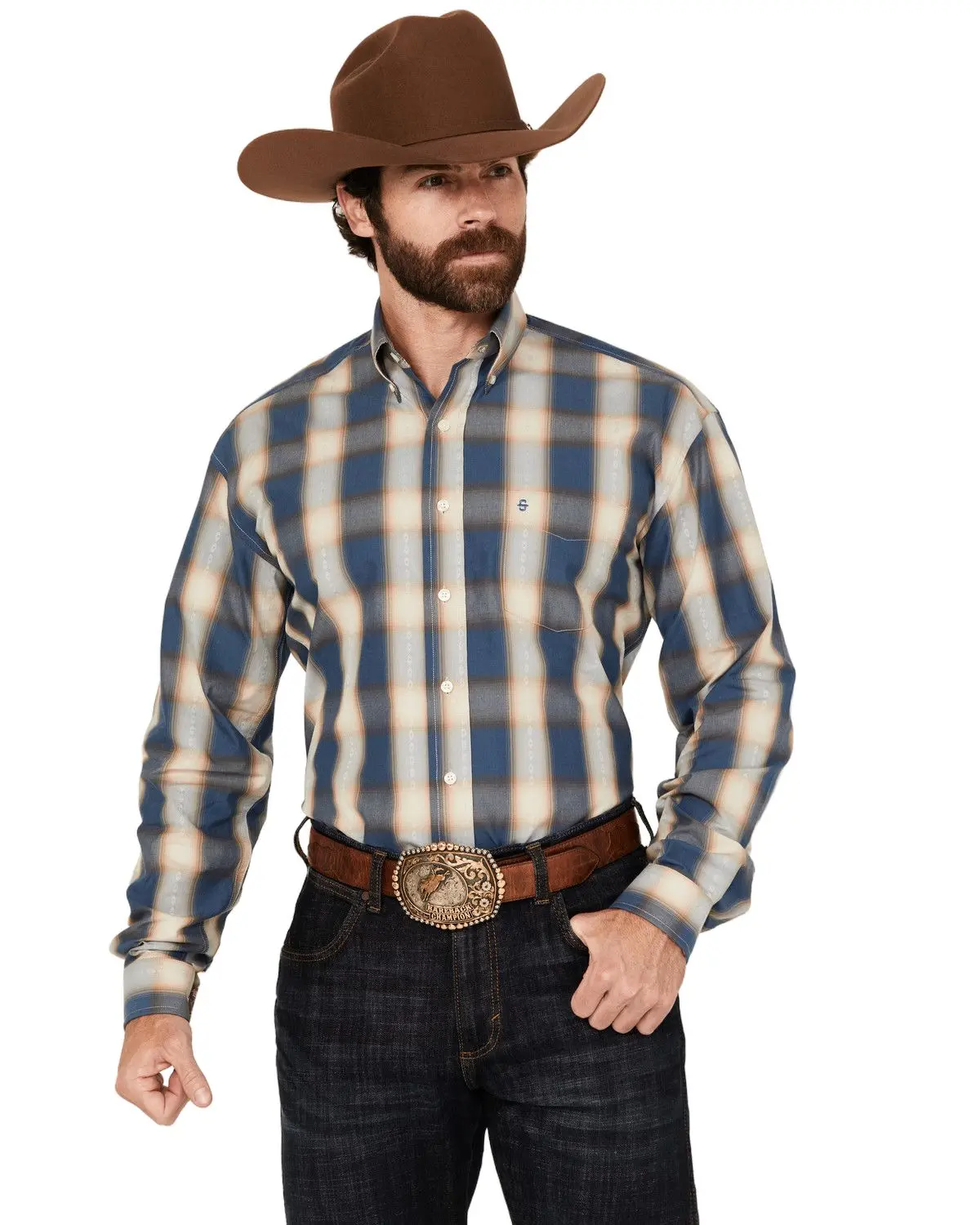 Stetson Men's Men'S Dobby Print Long Sleeve Button-Down Western Shirt - 11-001-0579-0738 Bu