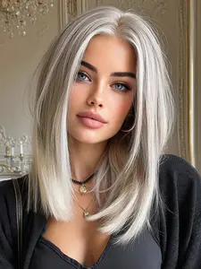 High Definition Lace Front Wig 12 Inch Short Silver Color Gradient, 13x6 No Parting Heat Resistant Synthetic Hair Wig for Women Daily Wear