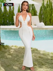 Women's Hollow Out Sexy Elegant Beach Vacation Dress, Halter Tie Knit Sweater Dress, Slim-Fitting Casual Wear for Spring Summer Fall