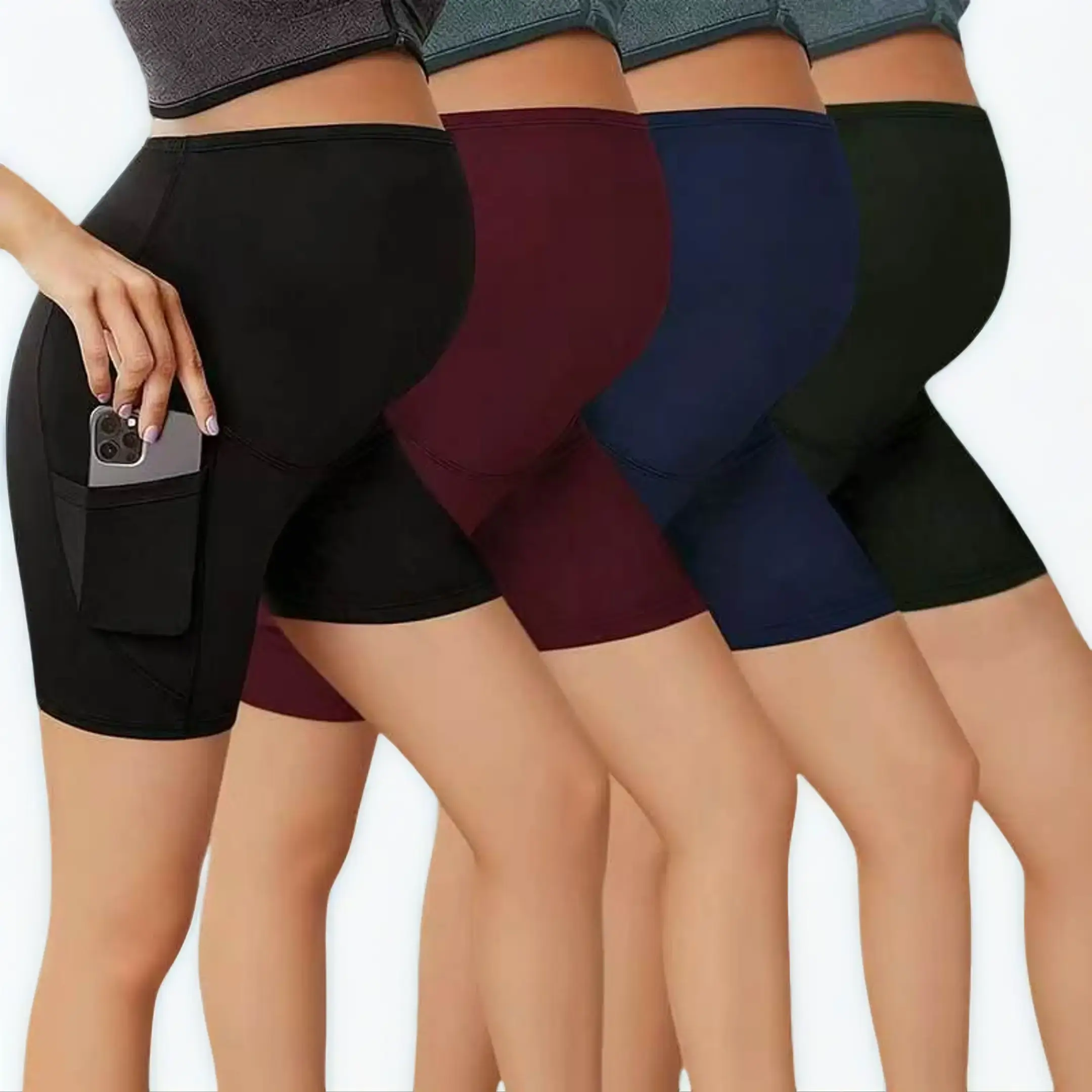 MUSBUY Women's High Waist Maternity Yoga Shorts with Pockets and Over-Belly Support, Quick-Dry Stretch Pregnancy Bottoms for Workouts, Pregnant