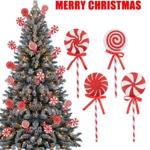 4pcs Colorful Christmas Lollipop Decorations, Creative Holiday Stick Candy Tree Ornaments, Festive Party Props, Xmas Decoration Set
