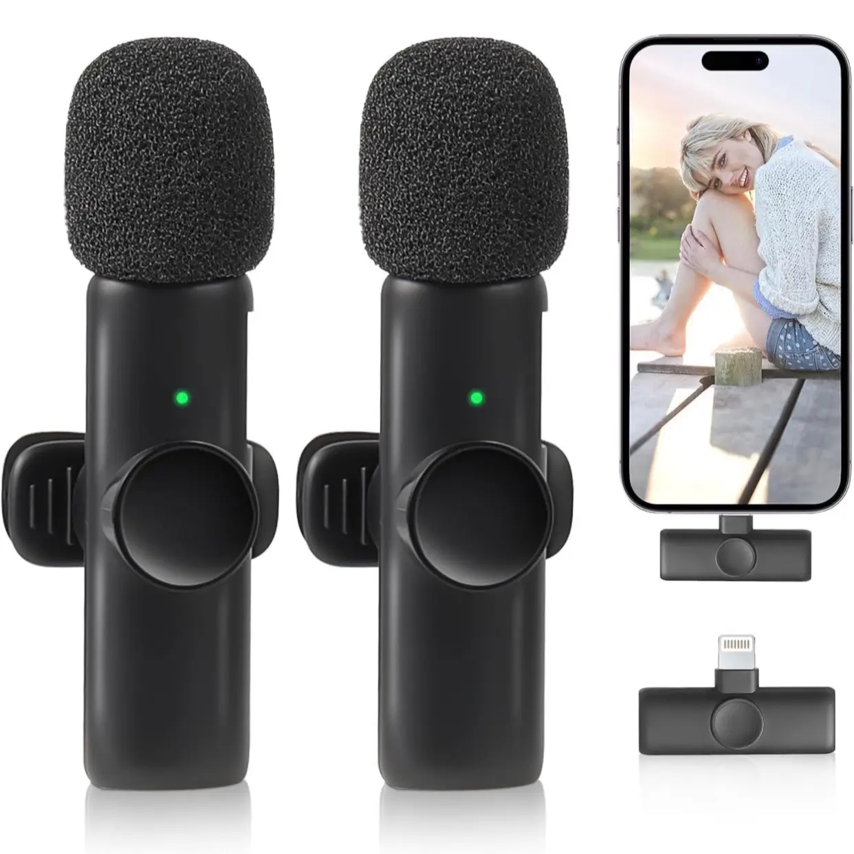 Professional Wireless Lavalier Lapel Microphone - Cordless Omnidirectional Condenser Mic, Plug-and-Play for iPhone, iPad, Mobile Devices, Interview, Podcast Recording