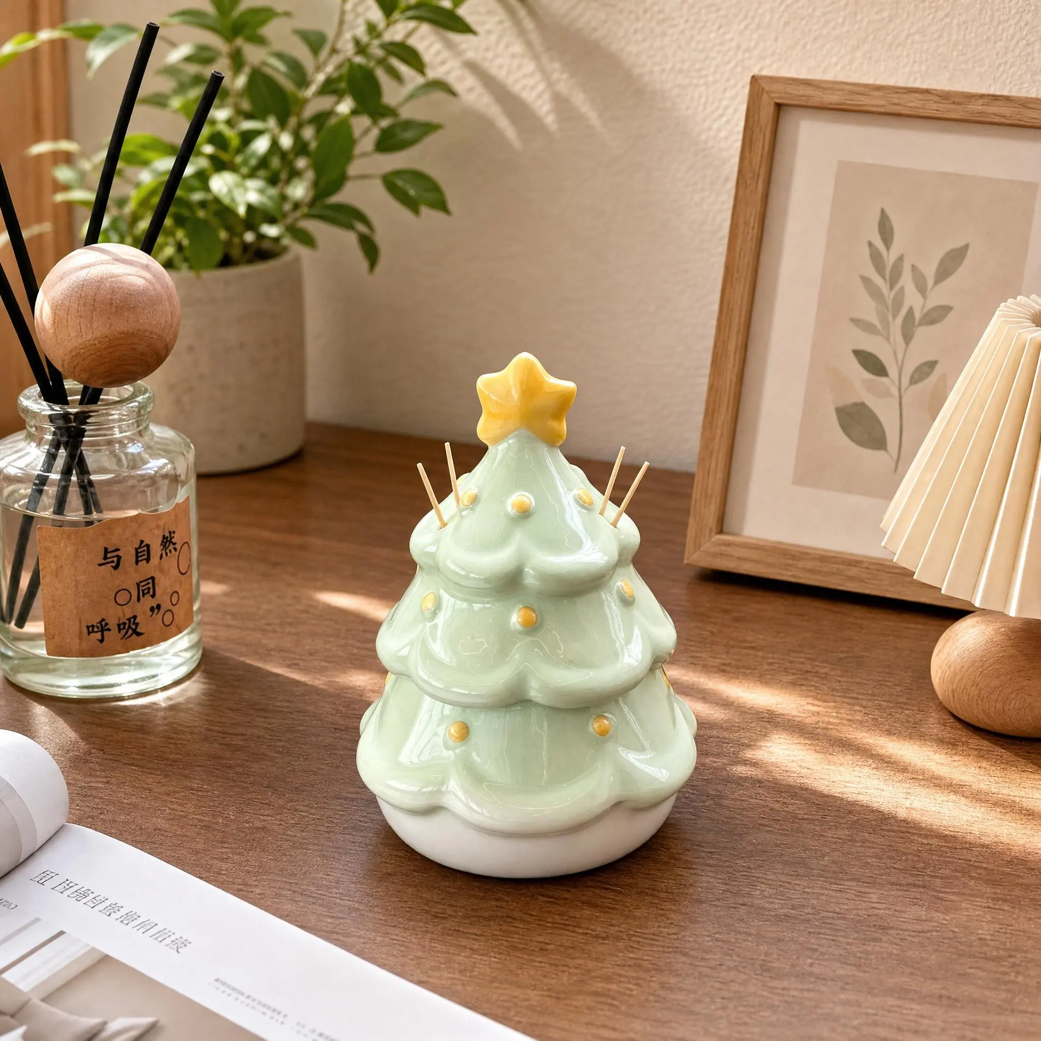 Ceramic Treehouse Toothpick Holder - Cute Cartoon Decorative Canister, Multi-Functional Home Organizer for Dental Floss Storage
