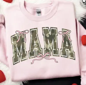 Hunting Mama Camo Western Sweatshirt T-Shirt, Camouflage Mom Sweater, Mama Camo Coquette Bow Tee, Camo Cozy Season Hoodie, Old School Camo Shirt