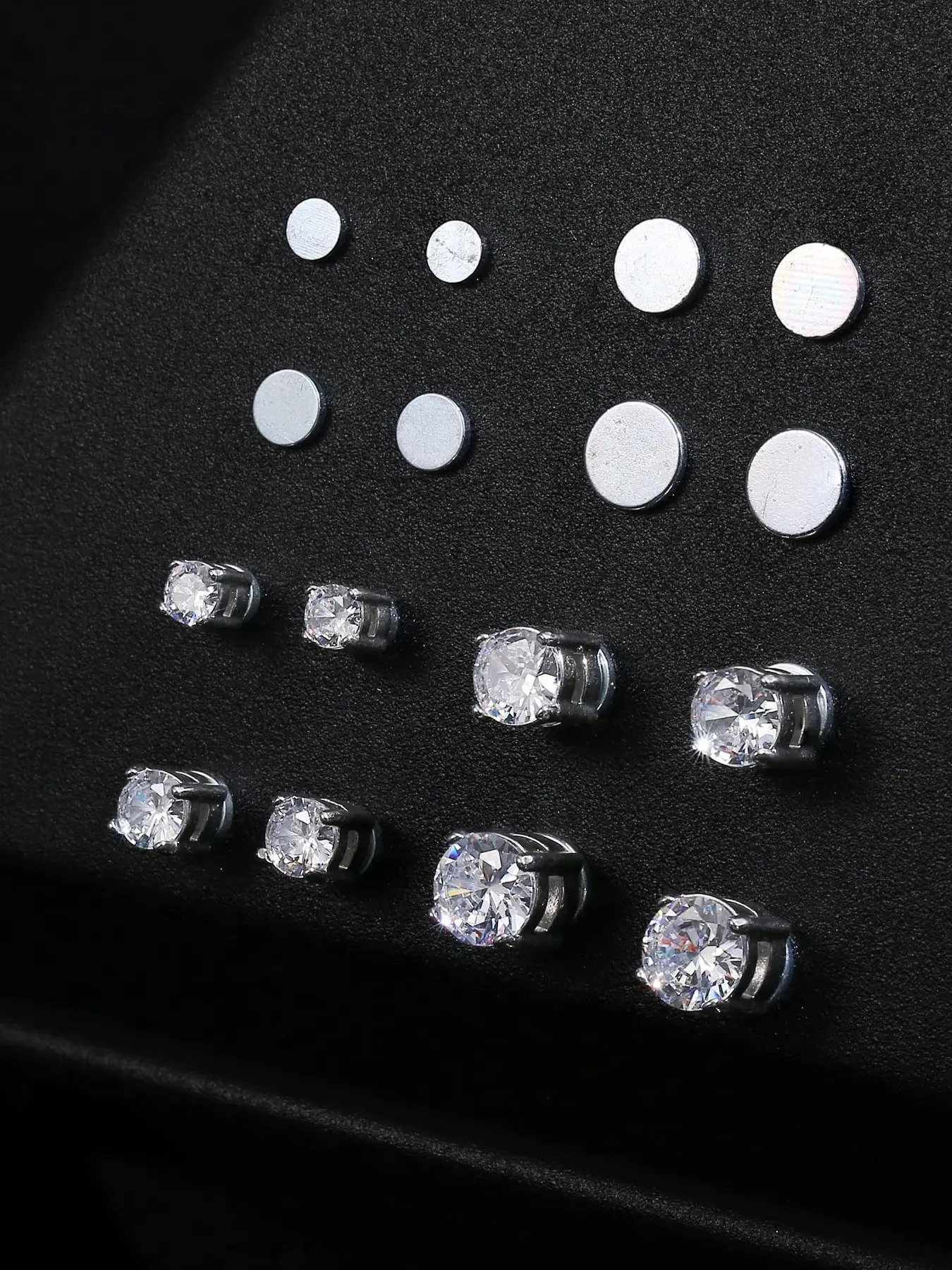 4-7mm Magnetic Earrings Jewelry for Men & Women, Shiny Round Cubic Zirconia Studs, Hypoallergenic Stainless Steel Non-Piercing Earrings with Secure Fit, Magnetic Earrings Set