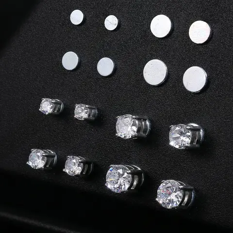 4-7mm Magnetic for Men & Women, Shiny Round Cubic Zirconia Studs, Hypoallergenic Stainless Steel Non-Piercing Earrings with Secure Fit, Magnetic Earrings Set, Non Pierced Earrings