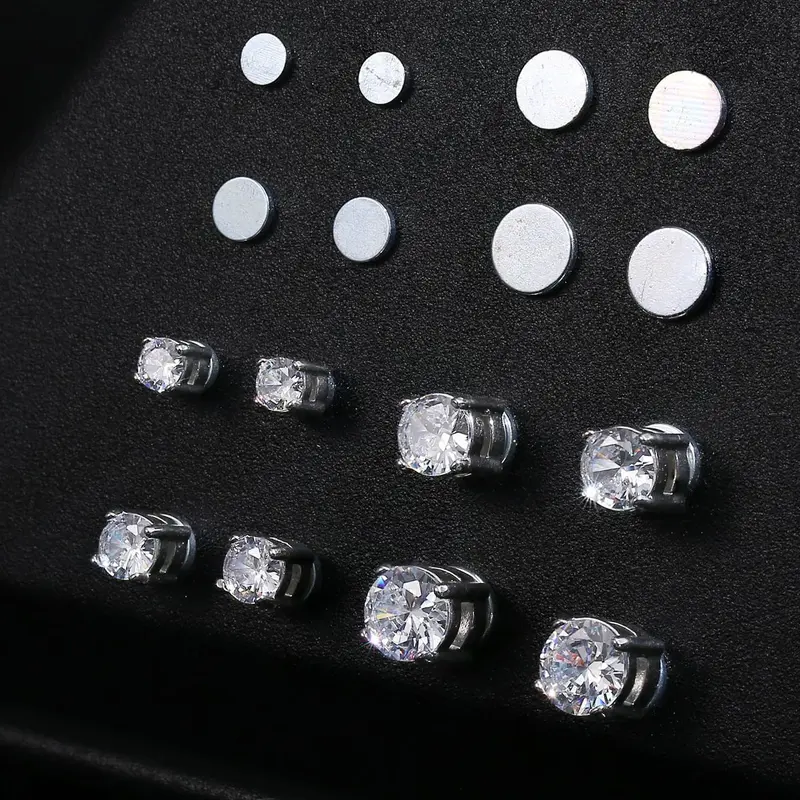 4-7mm Magnetic for Men & Women, Shiny Round Cubic Zirconia Studs, Hypoallergenic Stainless Steel Non-Piercing Earrings with Secure Fit, Magnetic Earrings Set, Non Pierced Earrings