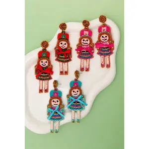 Mila Christmas Nutcracker Dame Beaded Post Dangle Earrings