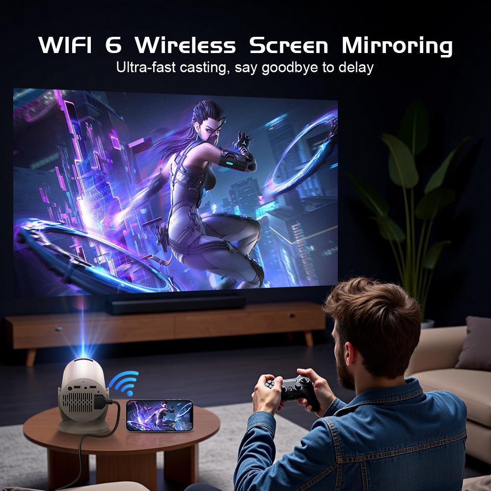 AMOVFILM 2026 Smart Mini Projector | 4K Support, Native 1080P HD, Built-in Netflix, WiFi & Bluetooth, Auto Keystone, 180° Rotation, Portable Home Theater