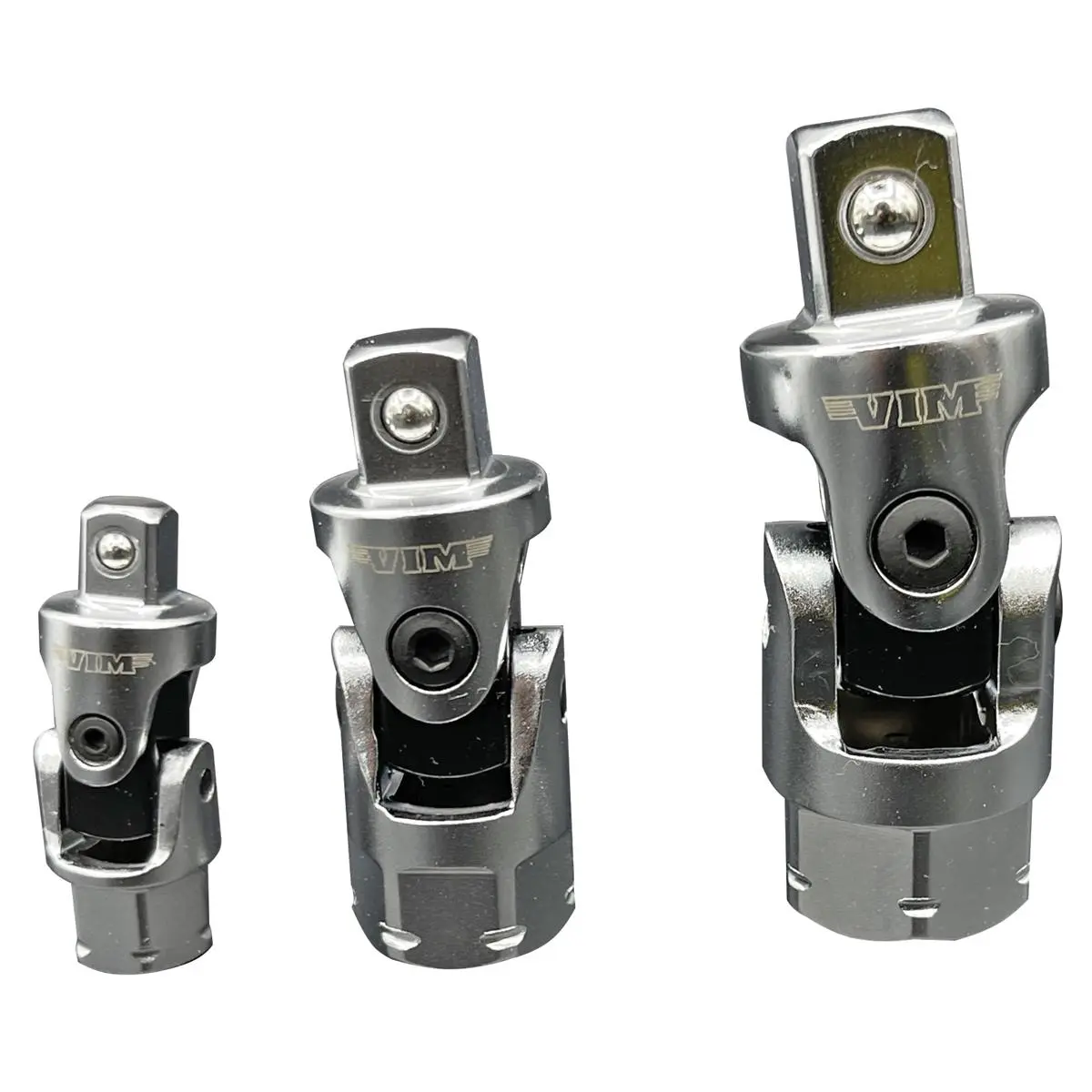 Spring Loaded Universal Joint Impact Socket Adapter Set - 3 Pieces Low Profile Swivel, 1/4 sq x 11mm hex, 1 lbs, Dual Drive, for Sailing Engine Bays, Door Panels (VIM VIMFFA100)