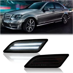 LED Side Marker Lights for 2012-2014 Mercedes-Benz Pre-LCI W204 C-Class C250 C300 C350 Front Side Fender Lamps, Smoked Len 2PCS (White)