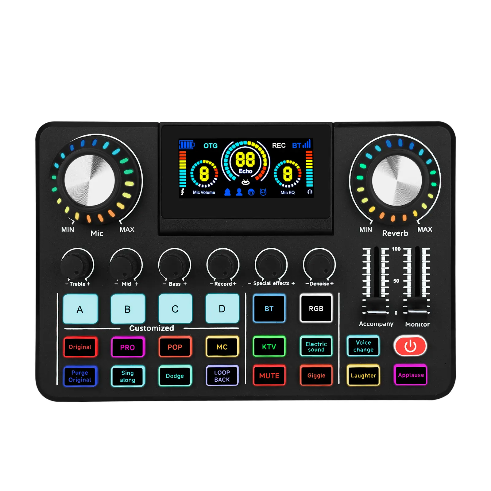 Professional Live Sound Card | Bluetooth Audio Mixer for Streaming, Singing & Podcast, OTG Lossless Digital Transmission, Voice Changer with RGB Lights   xlr input