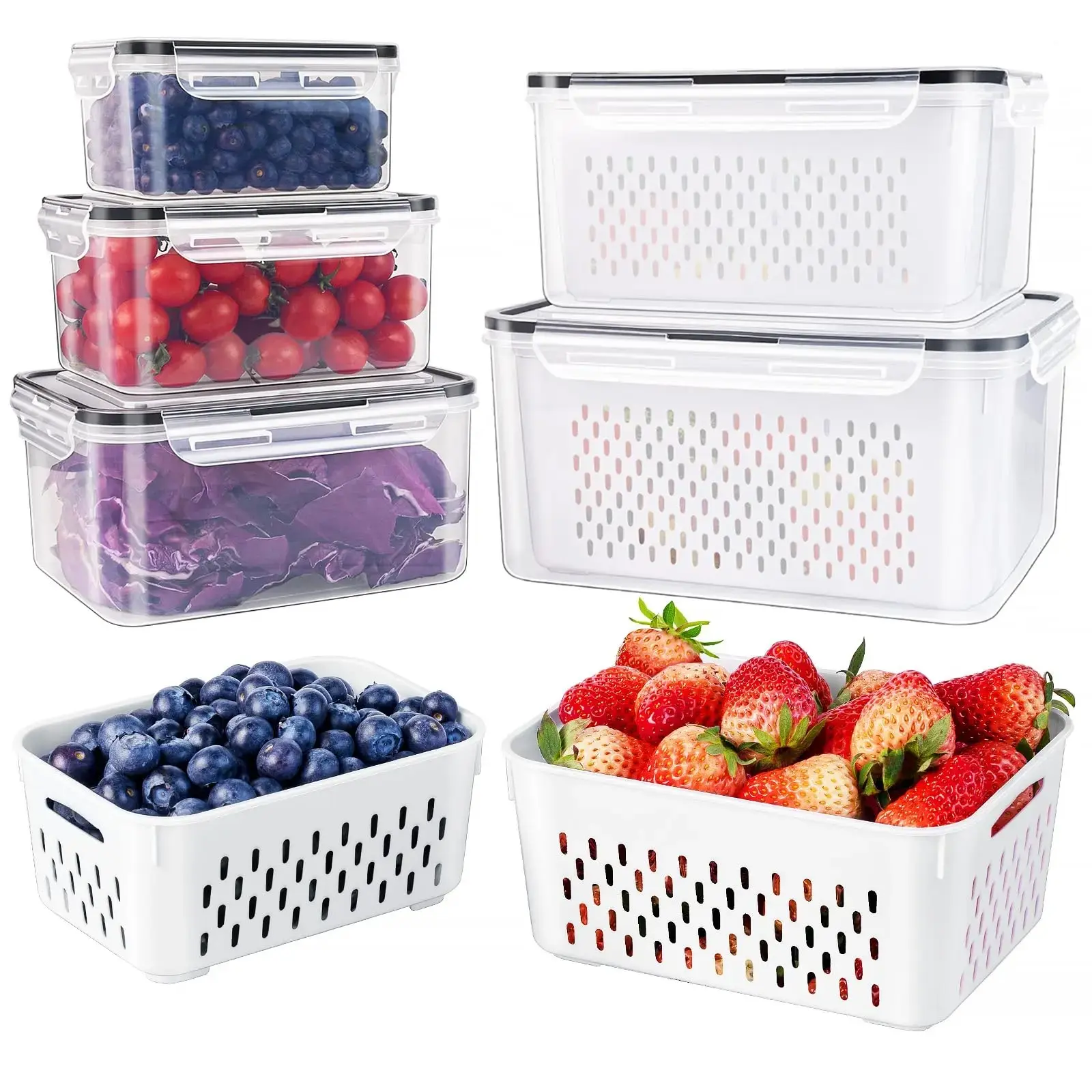 Refrigerator storage organizer, Fridge Organization, Stackable fruit and vegetable crisper with removable filter, BPA-free, suitable for salads, berries, vegetables, meats, etc., keeping food fresh, Refrigerator Accessories