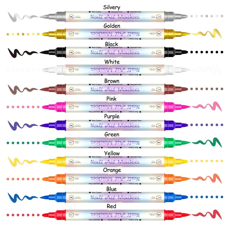 Double-Ended Nail Art Pens Set, Nail Polish Pens for Nail Art, Dual Tip, Nail Dotting Tool, Drawing Pen for Nail Design, Manicure Nail Pens for Salon and DIY at Home