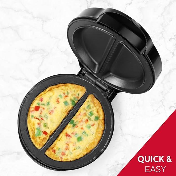 Non-Stick Omelet, Frittata, Snack Pocket Maker, Dessert Maker, 2 Individual 6.5" Omelets, Stainless Steel and Black