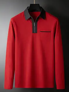 Men's fashion new autumn long sleeved polo shirt casual slim fit lapel half zipper, daily fashion casual versatile style