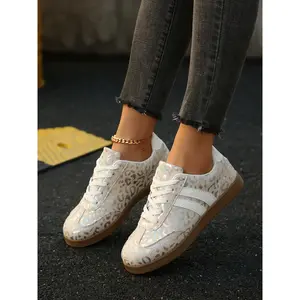 Holographic Leopard Print Sneakers, Flowing Texture Design, Board Shoe Style, Sweet Cool Casual Wear, Daily Fashion Shoes