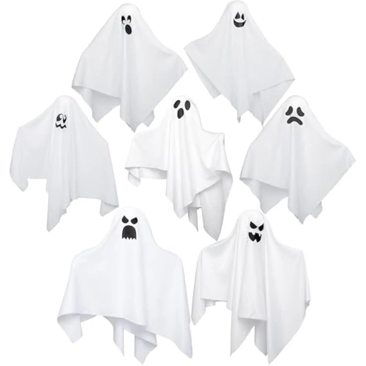 7 Pcs Halloween Hanging Ghost Decorations Outdoor, 19.6 Flying White Ghosts Decor for Halloween Tree Front Yard Patio Lawn Garden Party and Holiday Décor