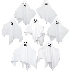 7 Pcs Halloween Hanging Ghost Decorations Outdoor, 19.6 Flying White Ghosts Decor for Halloween Tree Front Yard Patio Lawn Garden Party and Holiday Décor