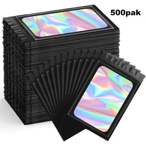 500 Pack Mylar Holographic Organiser Bags with Clear Window Resealable Smell Proof Zipper Foil Storage for Food Samples & Small Business