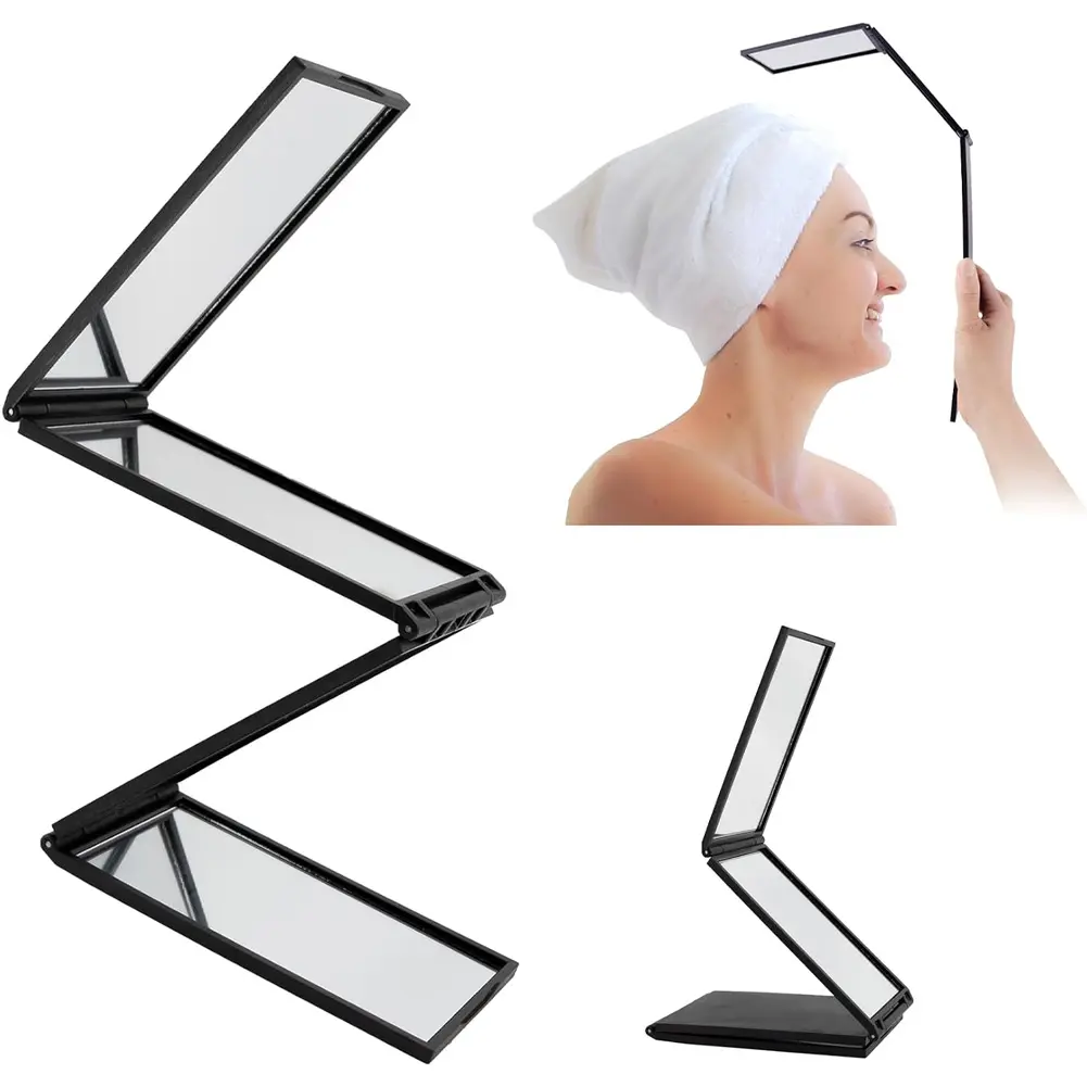 4-Way Foldable Compact Countertop Vanity Mirror - 360° Rotatable Handy Portable Handheld Bathroom Mirror, Barber DIY Haircut Tool for Home & Salon Grooming