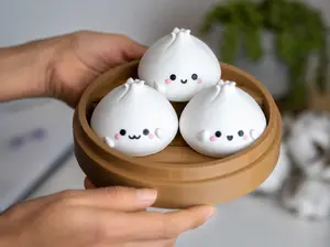 Kawaii Bao Dumpling Basket – 3D Printed Cute Dim Sum Figurines, Bao Bun Desk Decor, Mini Food Toy Collectible Gift Set