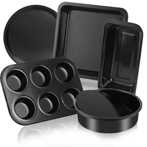 Merralta 5-Piece Toaster Oven Baking Pan Set – Compact Nonstick Bakeware for RV, Camper & Small Kitchens – Muffin, Loaf, Pizza, Cake & Square Pans