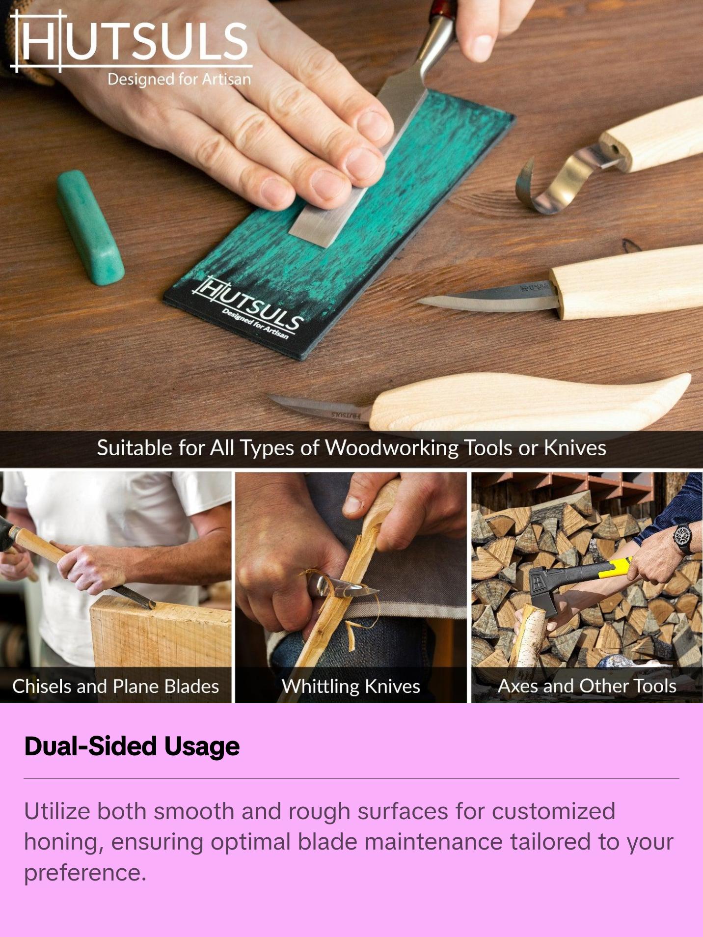 Hutsuls Black Leather Strop with Compound - Stropping Kit, Green Honing Compound & Vegetable Tanned Two Sided Leather Strop Knife Sharpener