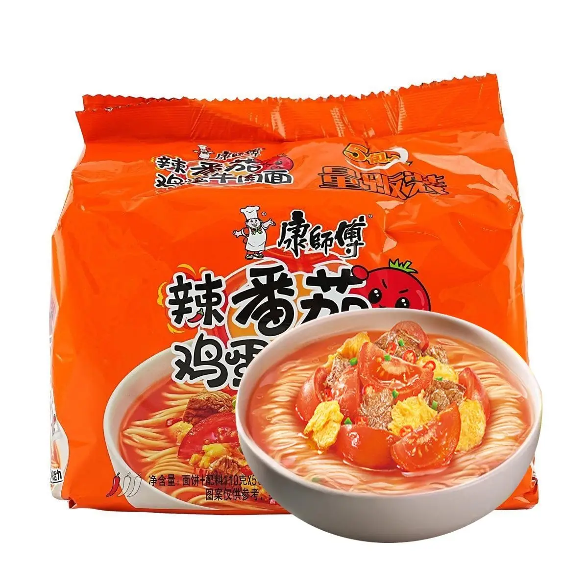 Master Kong Instant Noodles Spicy Tomato Egg Beef Flavor 5-Pack 110g x 5 Bags - Authentic Chinese Ramen Snack
