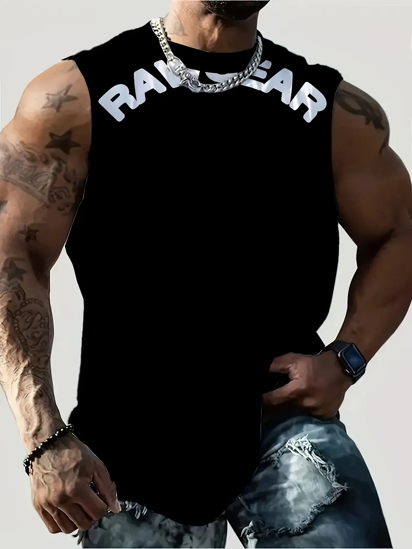 Men's Trendy Fashion Letter Print Sleeveless Top, Street Y2K Style Vest, Tight Sports Vest, Outdoor and Fitness Sports Suitable, Casual Fitted Design, Sporty Fitted, Athletic Workout Clothing