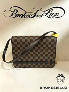 Pre-owned Louis Vuitton Damier Ebene Messenger Bag (Black Leather Trim, Gold Hardware)