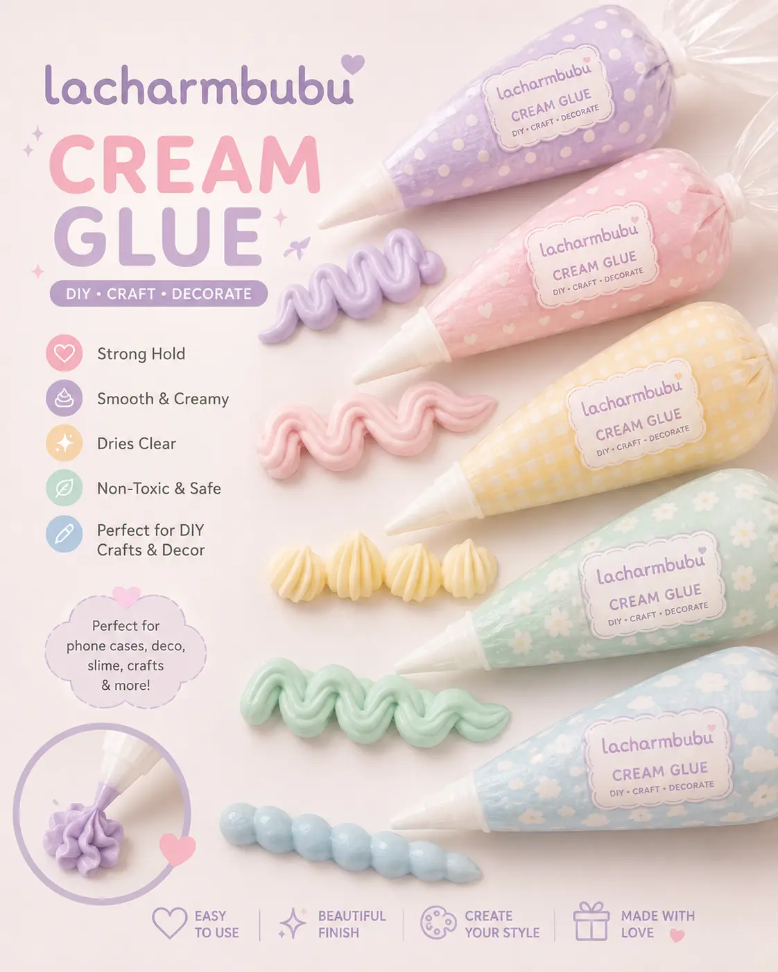 Lacharmbubu Pastel Whip Cream Glue