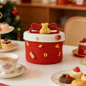 Handmade Woven Storage Basket with Lid, Desktop Stationery Organizer, Bedroom Remote Control Holder, Multi-Functional Decorative Bin