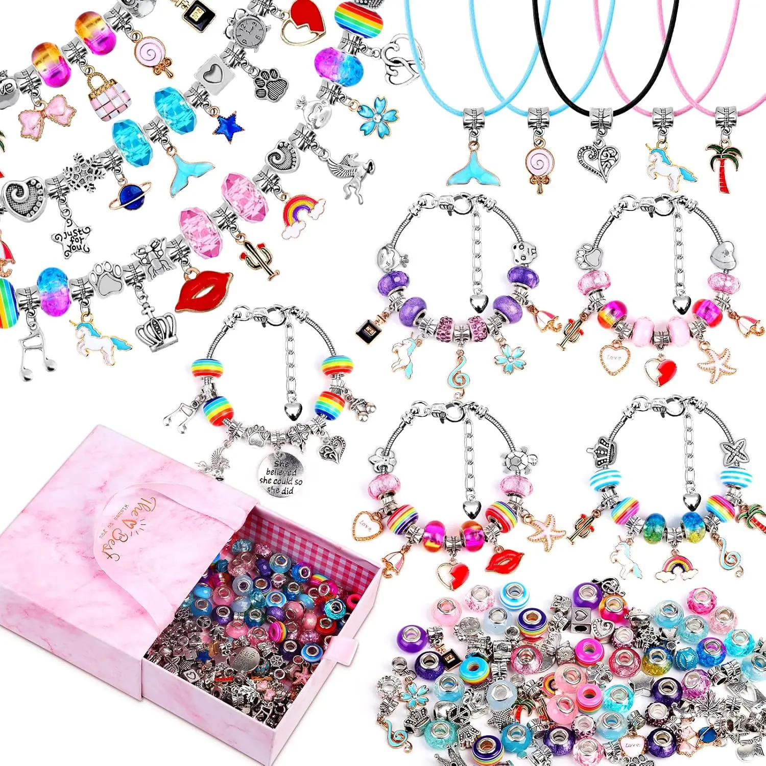 150 count Charm Bracelet Making Kit for Girls, Charm Bracelets  Making Kit with Beads Bracelets Charms Necklace DIY Crafts Gifts Set for Teen Girls   8-12