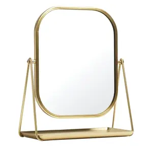 Round Edge Tabletop Easel Mirror with a Modern Gold Finish Vanity Mirror 7 x 5