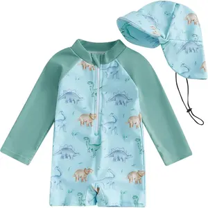 P-GCS021   Toddler Infant Baby Boy 4th of July Swimsuit Newborn Rash Guard Boys Girls One Piece Zipper Bathing Suit Swimwear with Hat