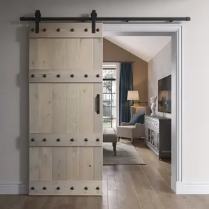 Castle Series  24in/30in/36in/42in x 84 in  Finished Knotty Pine Wood Sliding Barn Door With Hardware Kit