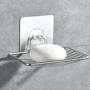 Stainless Steel Soap Holder, Soap Dish, Punch-Free Wall-Mounted Drainage Basket, Lightweight Luxury Rack with Adhesive Pad, Bathroom Single Layer Soap Box