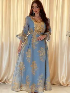Women's Ethnic Pattern Dress, Elegant Loose-Fit Woven Fabric, All-Season Muslim Islamic Clothing, Muslim Women Gowns, Ramadan & Eid