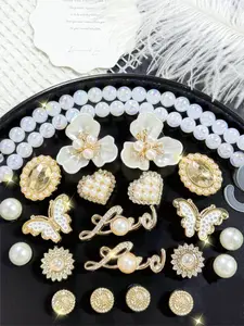 22pcs Chain Butterfly Letter Heart Beads Shoe Flowers, Easy to Remove DIY Decorations for Women Shoes, Perfect Gift