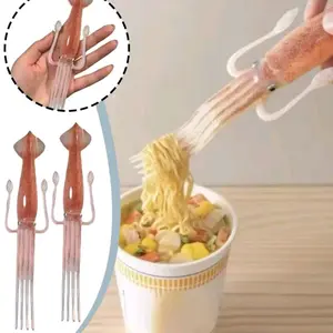 3-Pack Creative Squid Fork Set – Fun Japanese-Style Utensils for Noodles, Pasta, Ramen & Snacks |   Playful Design, Durable Food-Safe Plastic Forks